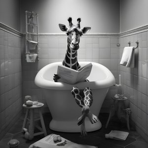 Happy giraffe sitting on toilet with newspaper 2