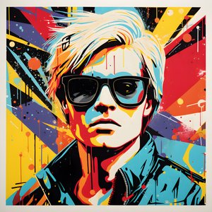 Pop Art Portrait, Half-Body, Colorful, Graphic, Morning, in the Style of Andy Warhol, Roy Lichtenstein, Robert Rauschenberg, Jasper Johns, Keith Haring 1