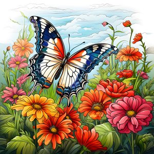 Butterfly on a Meadow with a Trellis of Flowers 3