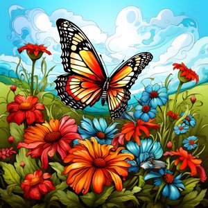Butterfly on a Meadow with a Trellis of Flowers 4