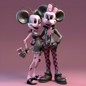 Nightmare Before Christmas Punk Pink Minnie and Mickey Mouse 1 by Kurt Heppke