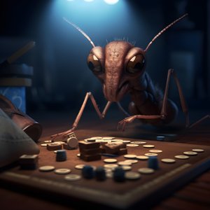 anthropomorphic wild ant with eyebrows and blue eyes 3