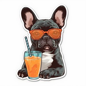Sticker, Cool French Bulldogs Drinking a Cocktail 1