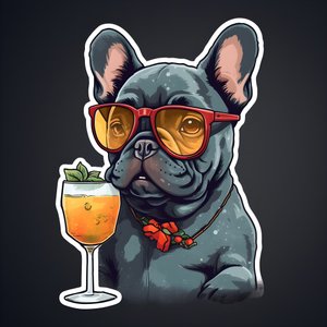 Sticker, Cool French Bulldogs Drinking a Cocktail 3