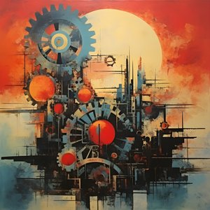 Cogs and Tools Abstract Sunrise 1950s