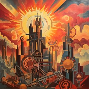 Cogs and Tools Abstract Sunrise 1950s 4