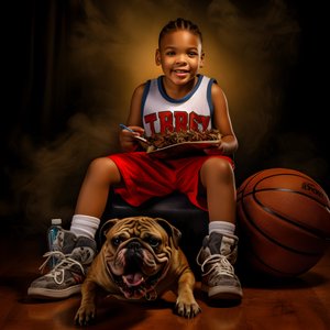 A 10-Year-Old Boy Holding a Folder and His Dog 1 by Kurt Heppke