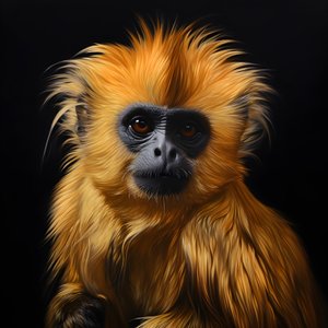 A Painting of the Face of a Golden Langur with Black Background 2