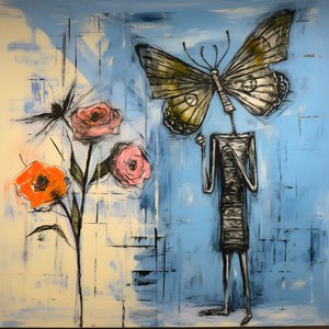 An Original Watercolor of an Angel Holding a Butterfly 1