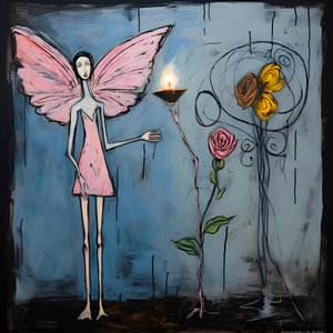 An Original Watercolor of an Angel Holding a Butterfly 2