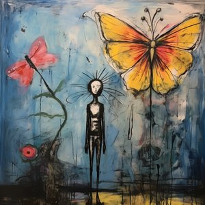 An Original Watercolor of an Angel Holding a Butterfly 2 by Kurt Heppke
