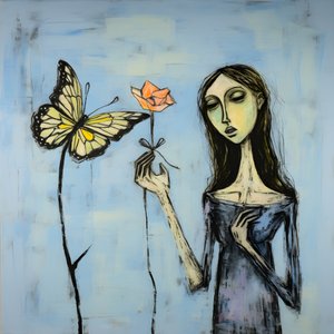 An Original Watercolor of an Angel Holding a Butterfly 3