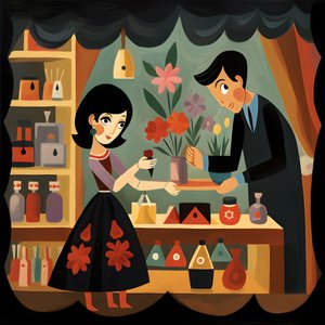 A Woman with Short Black Hair Paying a Shopkeeper, Black Market 4 by Kurt Heppke