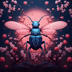 An Illustration of an Illustrated Beetle with Mushrooms in the Background 3