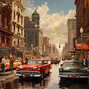 A City in the 50s with Red Cars 3 by Kurt Heppke