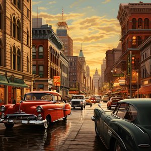 A City in the 50s with Red Cars 4
