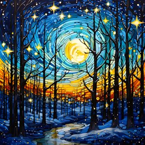 A Scene from the Snowy Forest with Stars 2