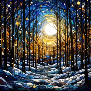 A Scene from the Snowy Forest with Stars 4