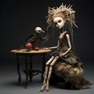 A Large Doll on a Table with a Skeleton on It 2