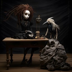 A Large Doll on a Table with a Skeleton on It 2