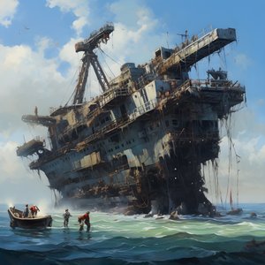 Large Wreck Being Lifted from the Sea by a Crane 4