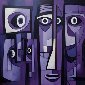 Purple and Gray Geometric Painting with Purple Eye 4 by Kurt Heppke
