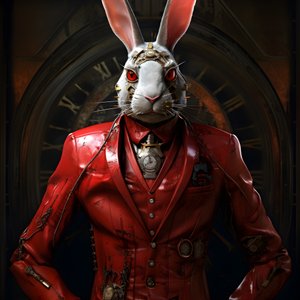 Male Anthropomorphic Cybernetic Clockpunk Android Rabbit in Red Tailcoat 2