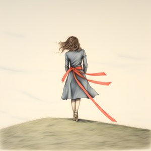 Naive Drawing of a Girl with a Ribbon Dancing 3