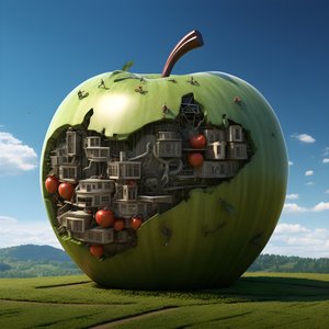 Giant Apple on a Field with Many Small Windows 2