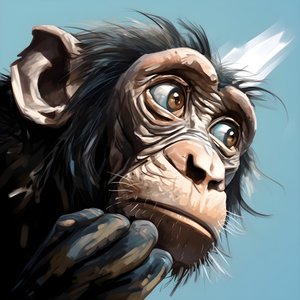 Drawing of a Joey Monkey with an Eye in the Style of Emotive Surreal Character Studies, Colorized, Pensive Poses, Topcor 58mm f/1.4, Caricature-Like Illustrations, #vfxfriday, Solarizing Master 4