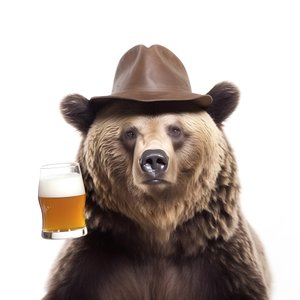 A Bear with a Top Hat and a Beer Mug Facing and in Profile on a White Background 2