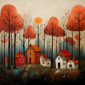 Four Red Houses in the Forest 1