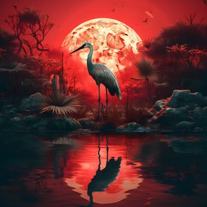 Water and a Big Bird Standing in the Evening Setting for Full Moon 4