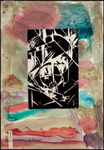 Untitled (Collage with Woodcut on Abstract Painting)