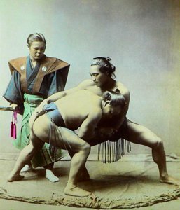 Sumo Wrestlers, c.1880 by Kusakabe (attr. to) Kimbei