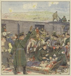 Embarkation of the wounded during the battle of Kai-Ping by L. Malespine