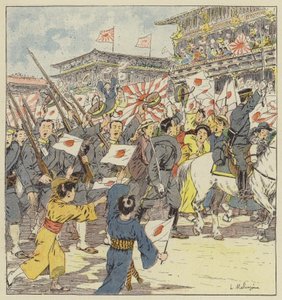 Troops acclaimed by the crowd at their departure from Tokyo by L. Malespine