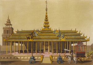 The King of Siam Addresses Courtiers in his Pavilion (plate 69) from Le Costume Ancien et Moderne by Jules Ferrario engraved by Gaetano Zancon published c.1820s-30s by L. Rossi