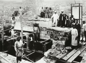 Arthur Evans during the reconstruction of the Minoan Palace by Amadeo (after) Modigliani