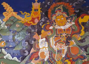 Fresco depicting colorful deities, Lamayuru Buddhist Monastery, Himalayas, Ladakh district, Jammu and Kashmir, India