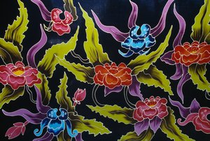 Sarong fabric decorated with floral motifs, island of Moorea, Society Islands, French Polynesia, detail by Amadeo (after) Modigliani
