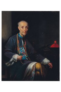 Portrait of Houqua, three-quarter length, seated, in an interior by Lam Qua (attr. to)