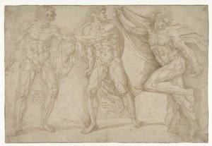 Three Naked Men in Different Poses