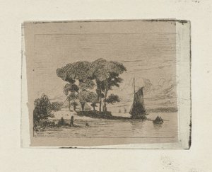 River Landscape with Sailboat and Trees