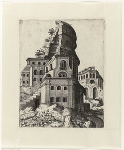 Ruin with a Staircase on the Left (series title: Depictions of Various Ruins Useful to Painters and Other Artists) by Lambertus Suavius