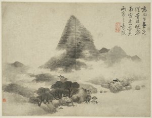 Landscape in the Style of Ancient Masters: after Gao Shangshu, following Dong Yuan (active 937-975) and Ju Ran, and later in the style of Mi Fu (1051-1107) by Lan Ying