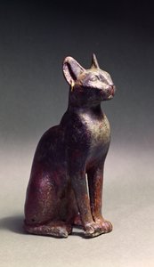 Statuette of a cat with gold earrings, the sacred representation of the goddess Bastet, c.664-630BC