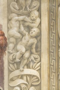 Putti, decorations around the windows by Lattanzio Gambara