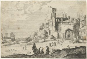A Group of Women Walking Towards a Building (Landscapes with Ancient Roman Buildings)