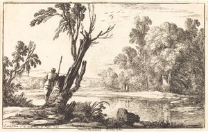 A Man Gazing across a Still Pond by Laurent de la Hyre